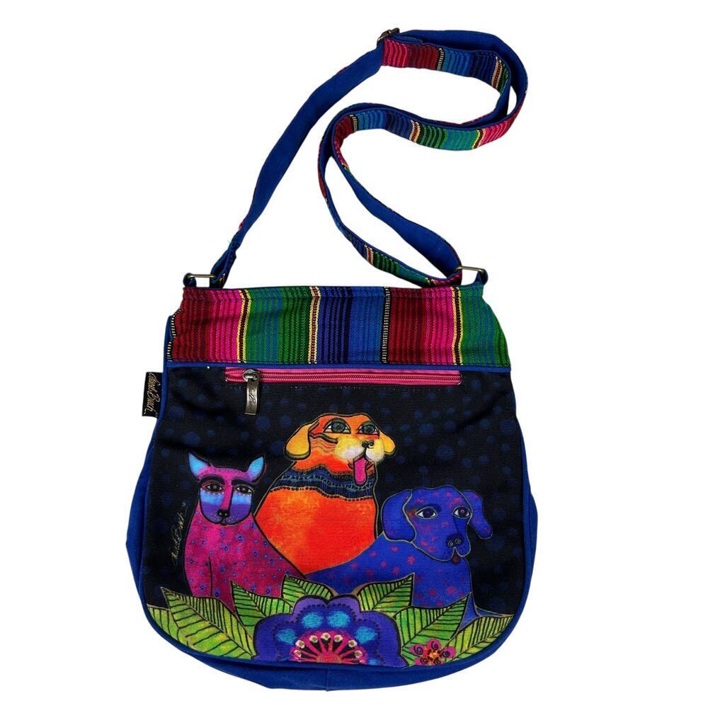 Laurel Burch Multi Colored Dog Printed Beaded Crossbody - Picture 1 of 6